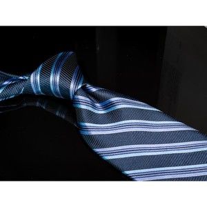 NWT Barbara Blank 100% Silk Tie Navy Blue Purple Multitrack Stripes USA